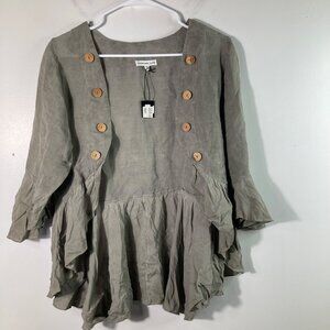 Womens Crosstree Lane LInen Blend Peplum Jacket Button Detail 1/2 Ruffle Sleeve